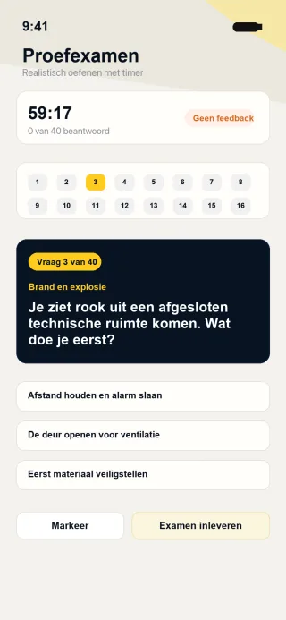 Proefexamen met timer en vraagnavigatie